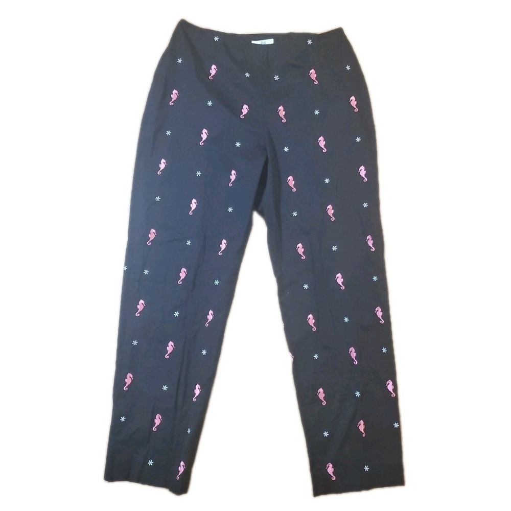 Vtg Brooks Brothers Embroidered Pants Women 6 Black Sea Ocean Horse Side Zip
